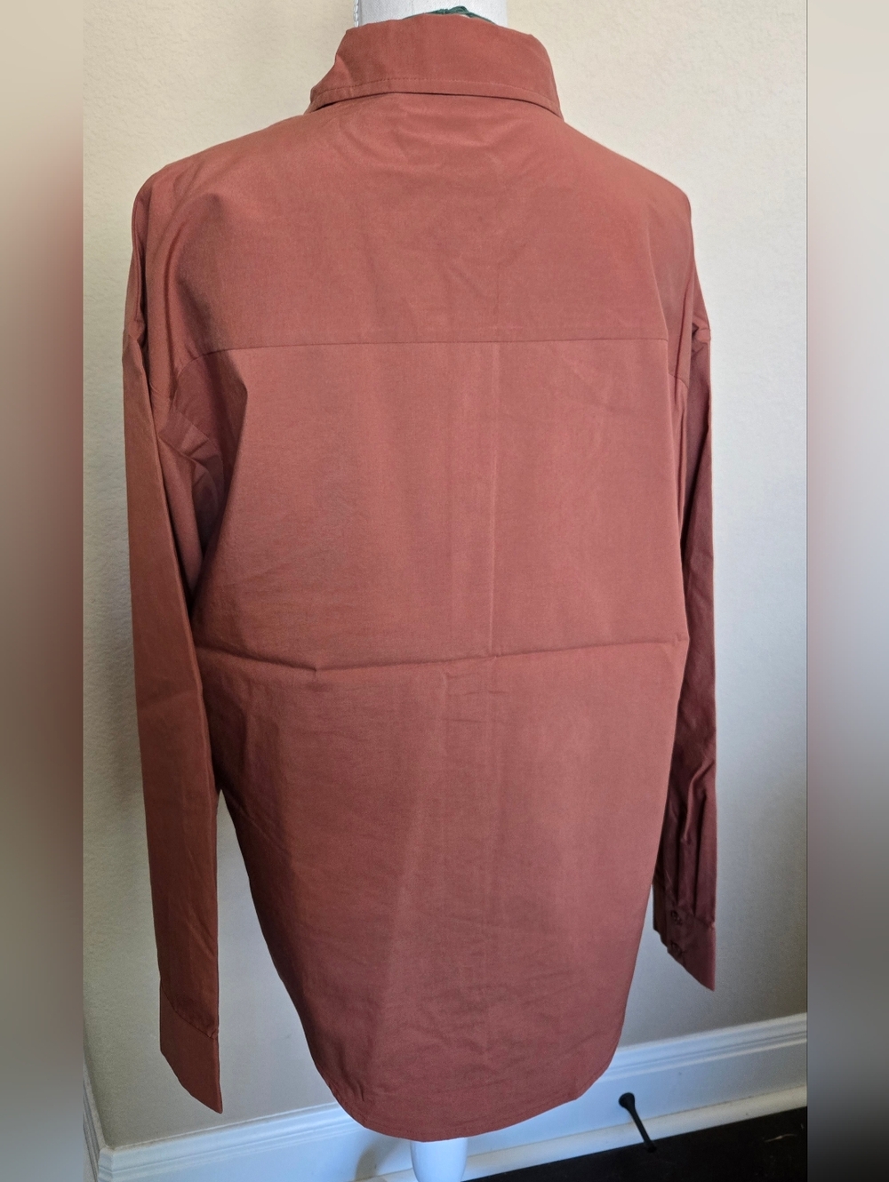 NEW Express Boyfriend Portofino Stretch Cotton Poplin Oversized Shirt Brown - S - Picture 3 of 8